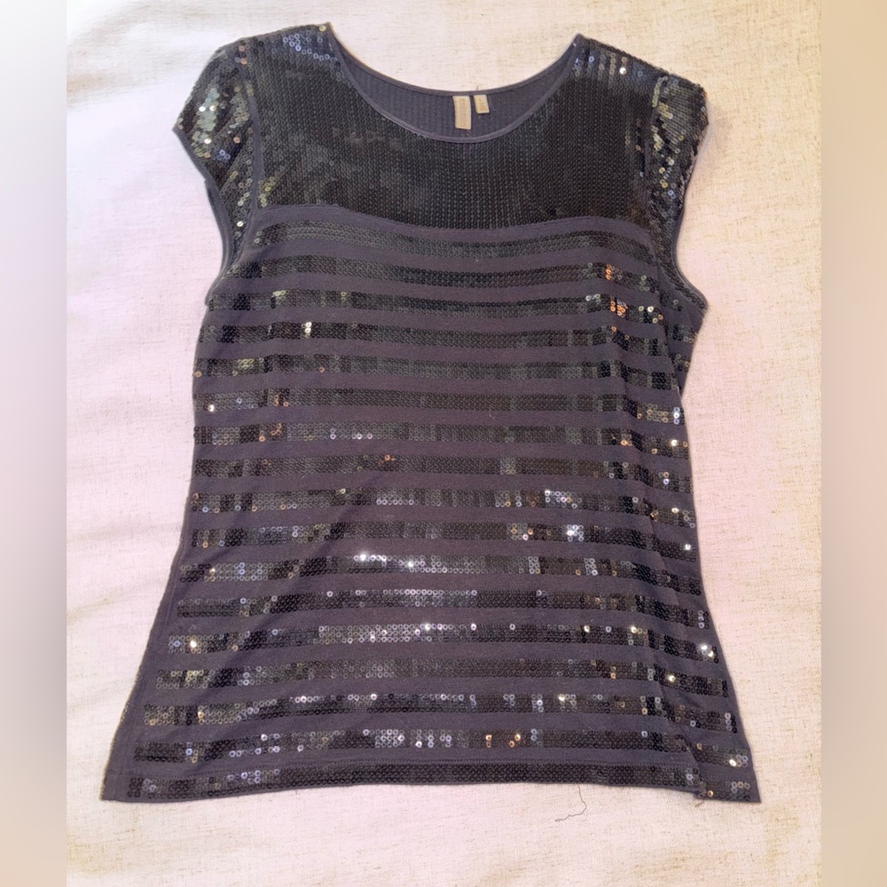 Elegant Sequin Striped Top in Black